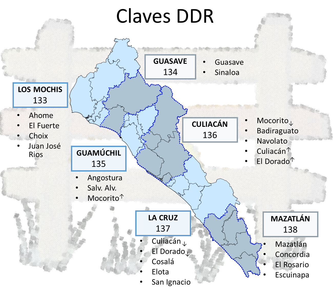 Figura con las claves DDR del estado de Sinaloa
